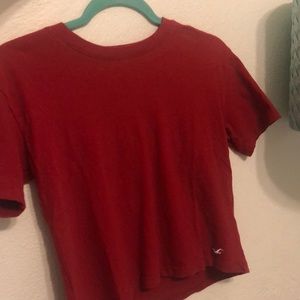 Plain Basic Sightly Cropped Red T-Shirt- Hollister